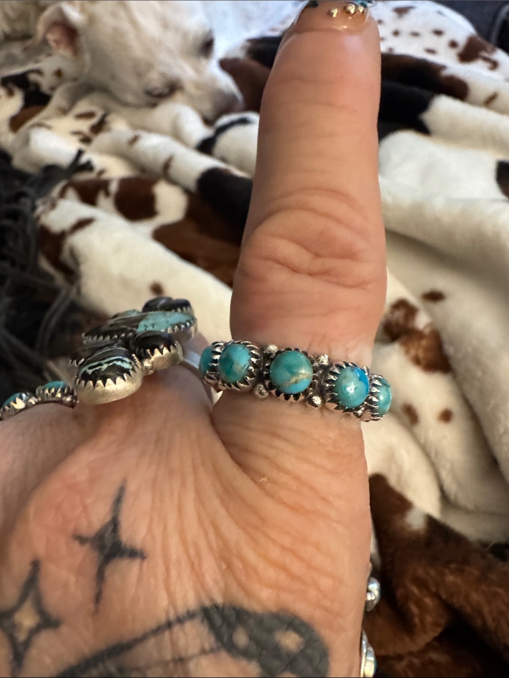 Turquoise Bead Sterling-Style Stack Ring - Turquoise 925 silver eternity band